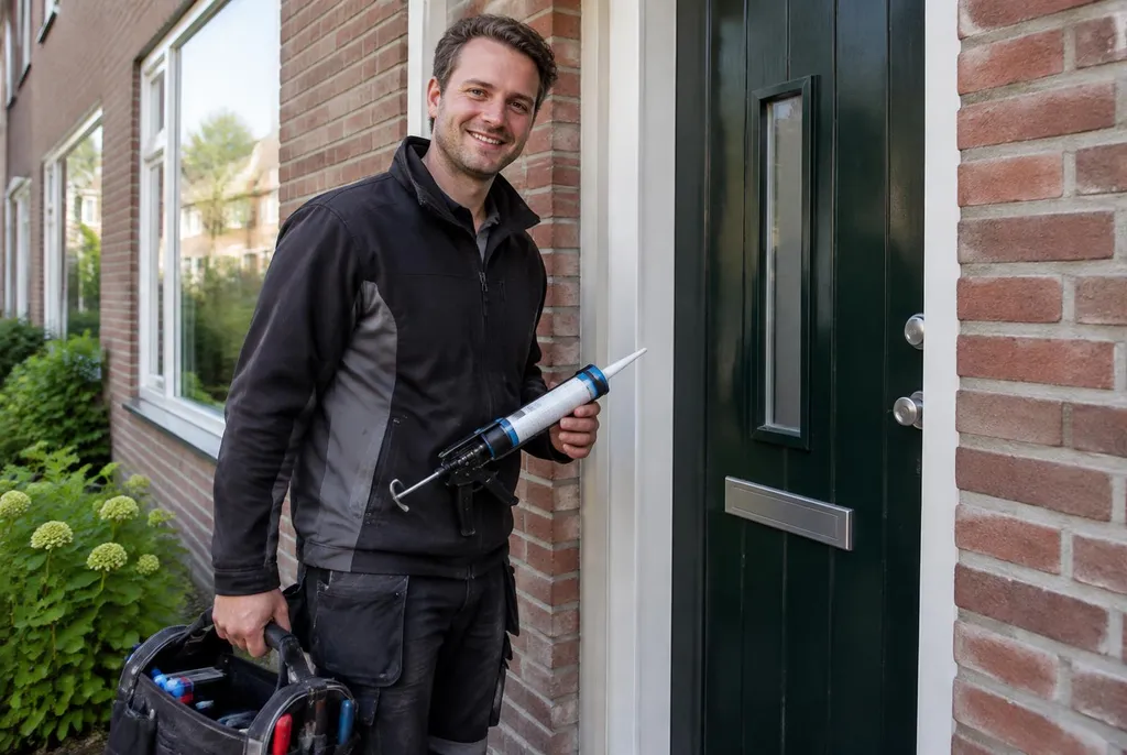 Vakman van Kitbedrijf Oudewater bij de voordeur van een woning